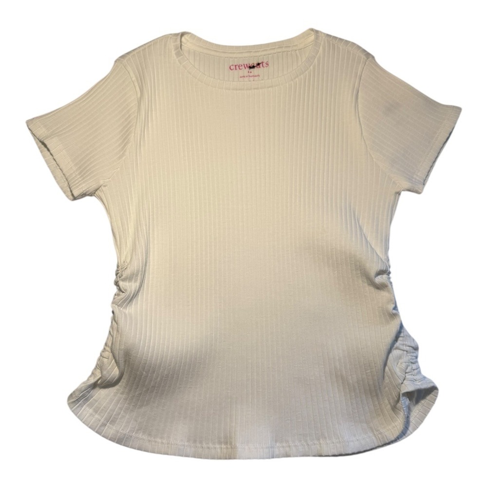 Crewcuts by J.Crew White Ribbed Ruched Side T-Shirt Size L 10-11 Kids Girls